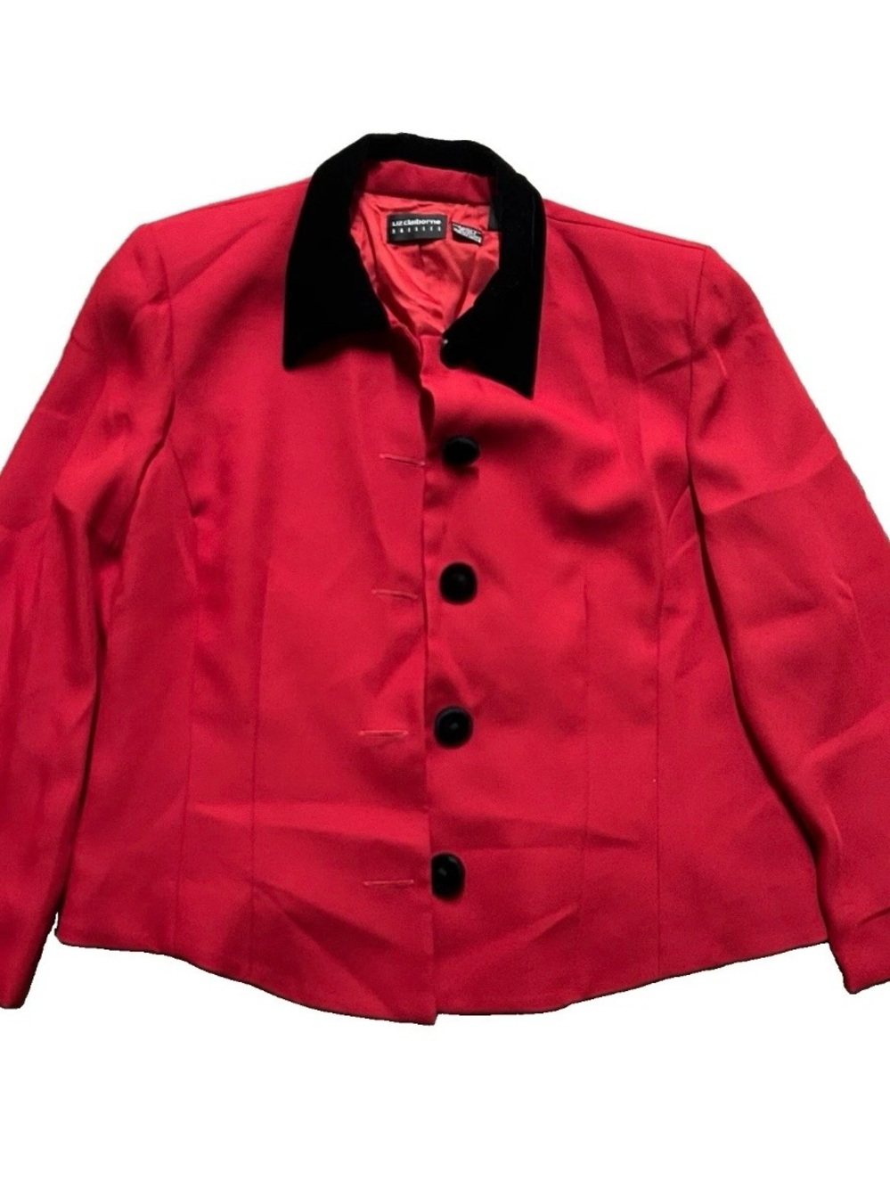 Women’s Liz Claiborne Dresses Red Dress Jacket Black Collar Size 14